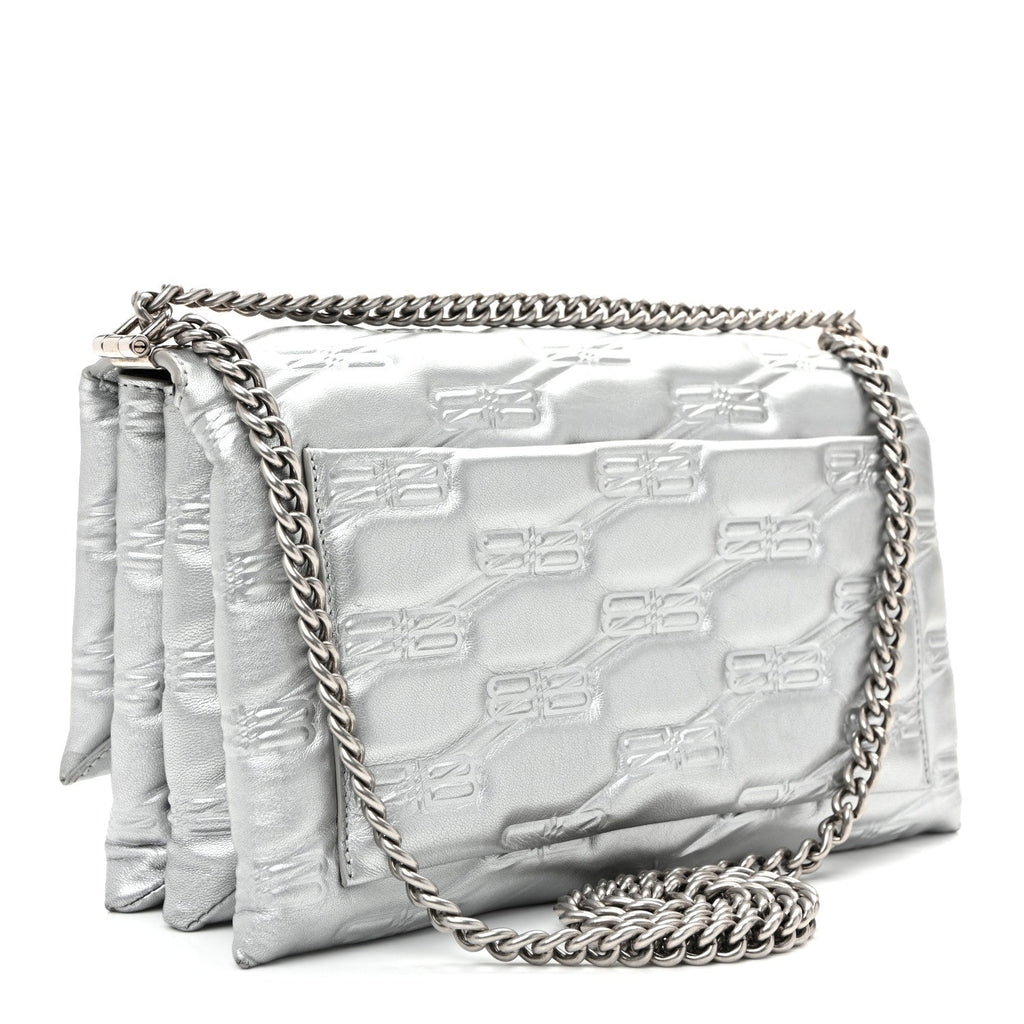 Nappa Allover License BB Monogram Embossed Medium Triplet Bag Silver