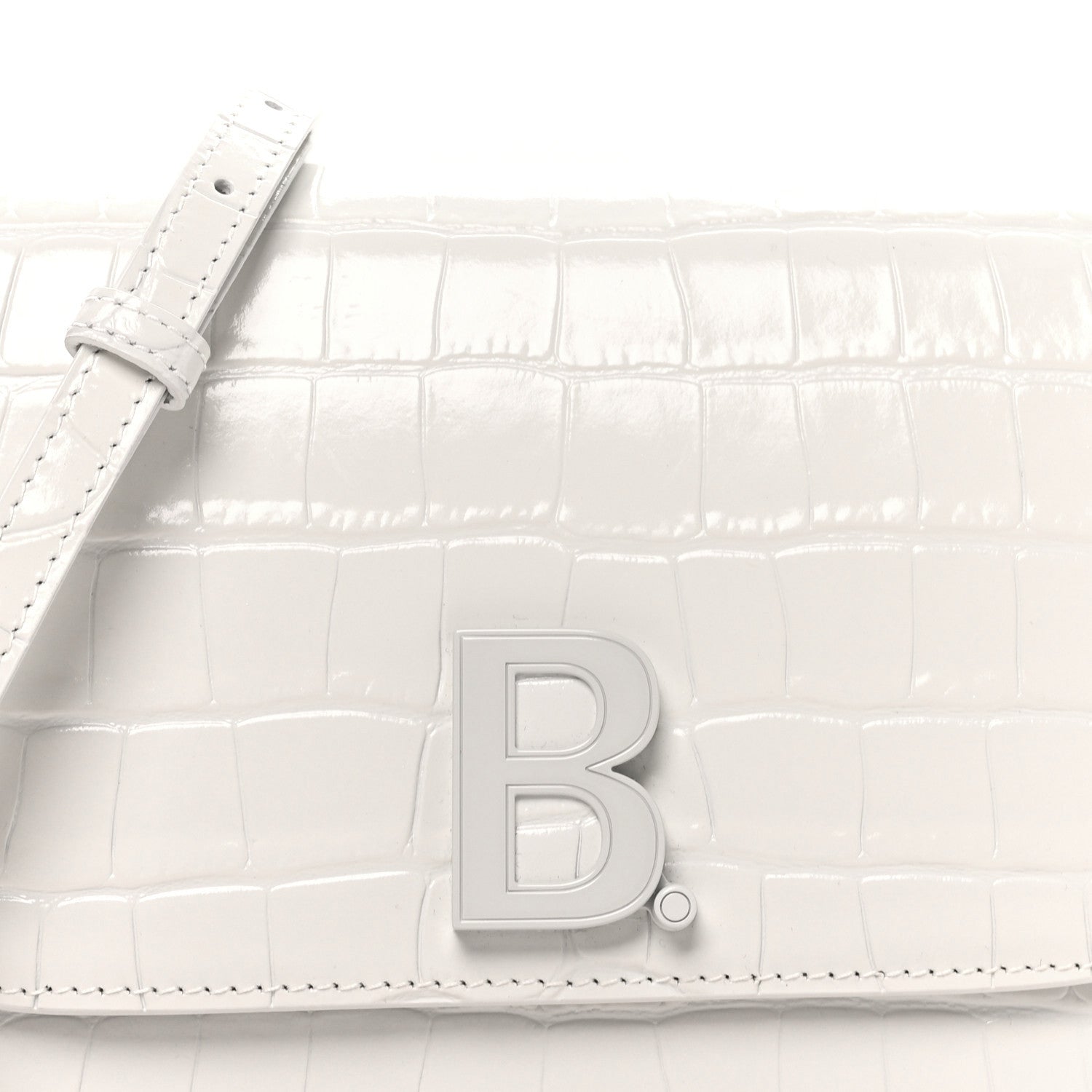 Shiny Calfskin Crocodile Embossed Small B Bag White
