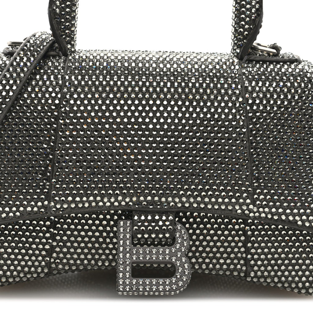 Strass Suede Hourglass Top Handle Bag XS Smoke Grey Crystal