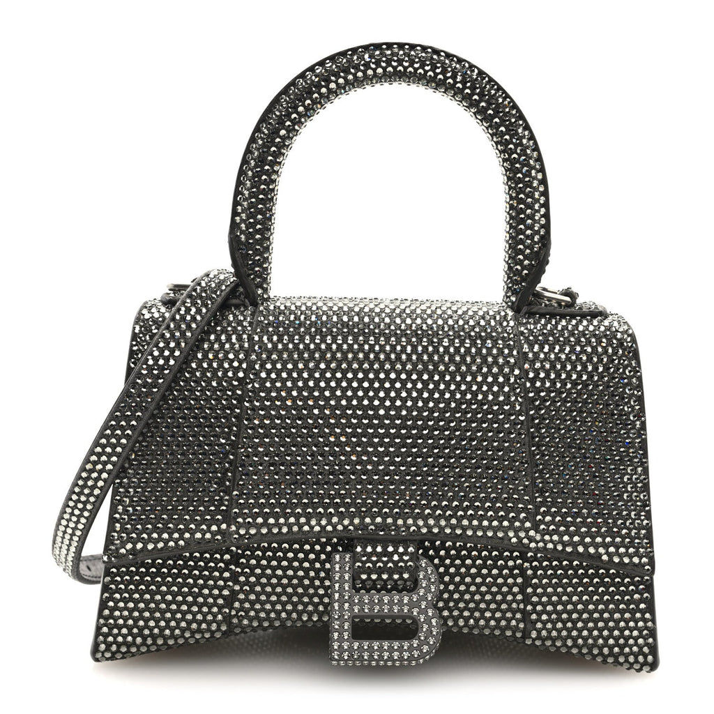 Strass Suede Hourglass Top Handle Bag XS Smoke Grey Crystal