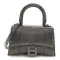 Strass Suede Hourglass Top Handle Bag XS Smoke Grey Crystal