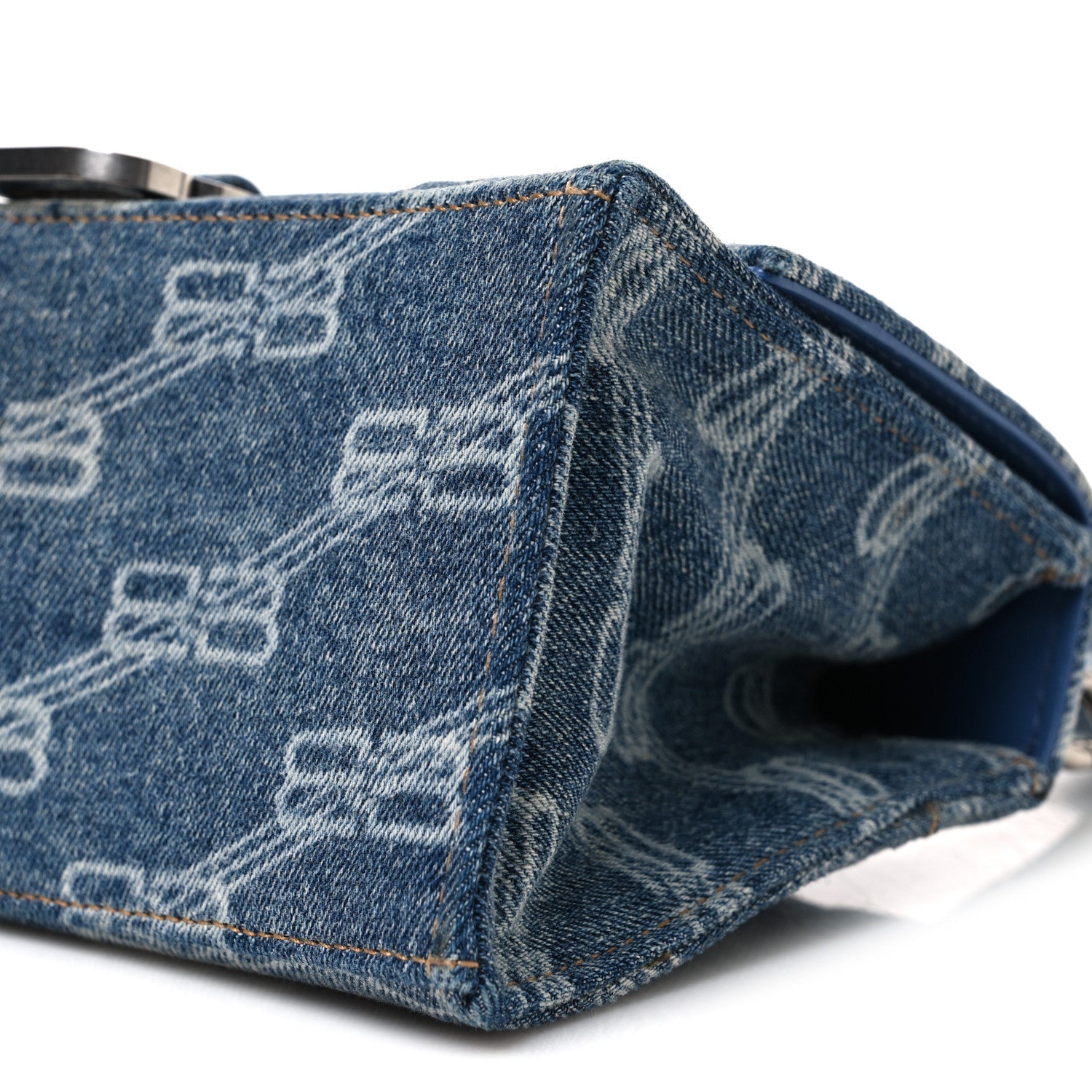 Denim BB Monogram Small Hourglass Top Handle Bag Blue