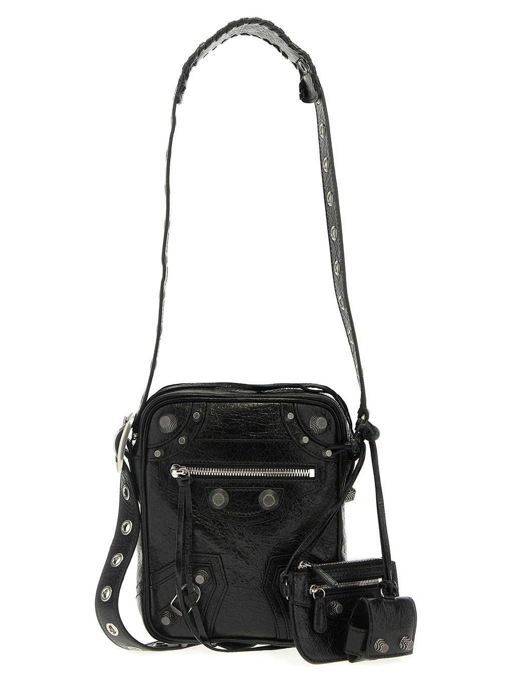 Le Cagole Men Black Lamb Leather Crossbody Bag