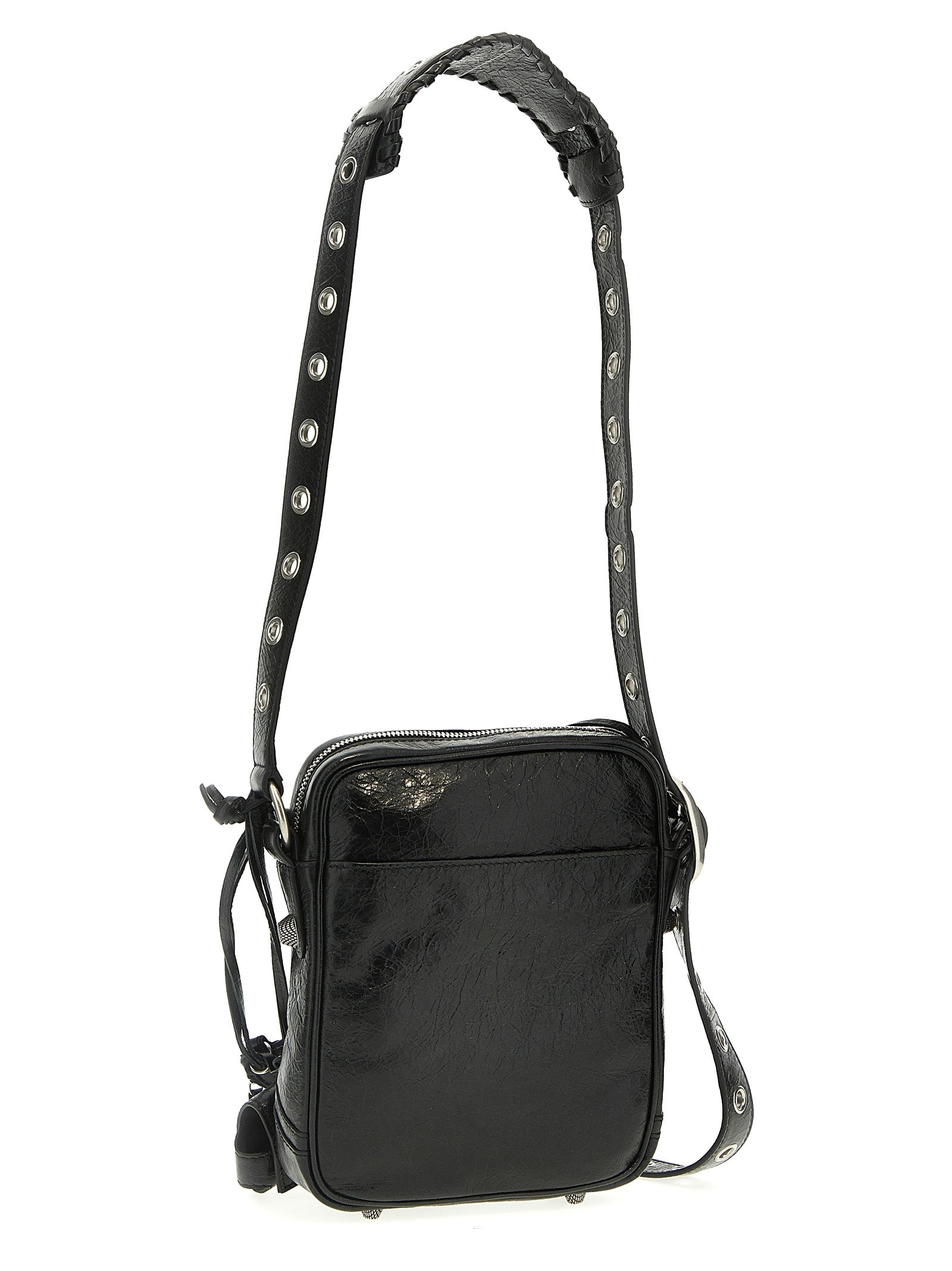 Le Cagole Men Black Lamb Leather Crossbody Bag