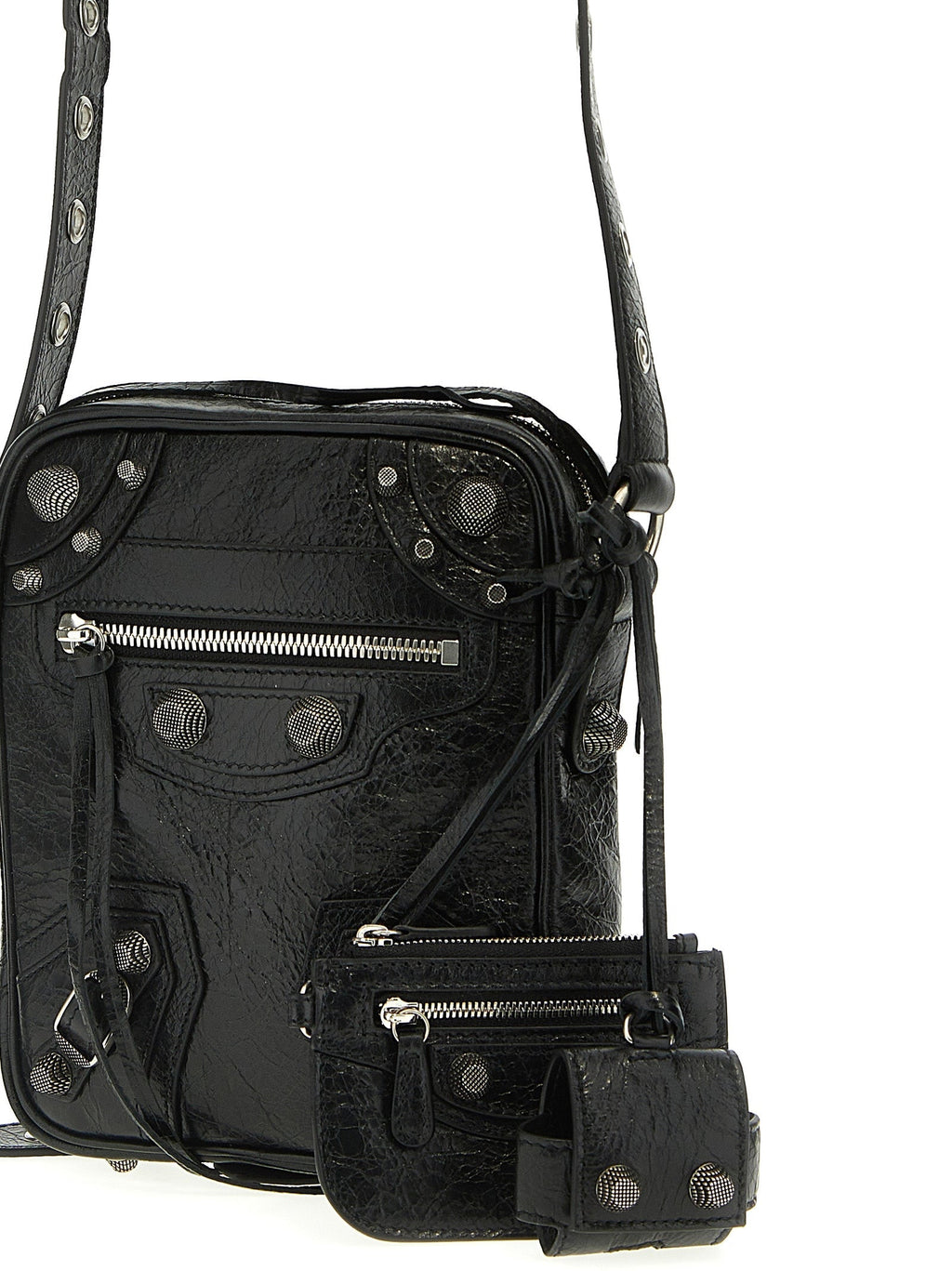 Le Cagole Men Black Lamb Leather Crossbody Bag