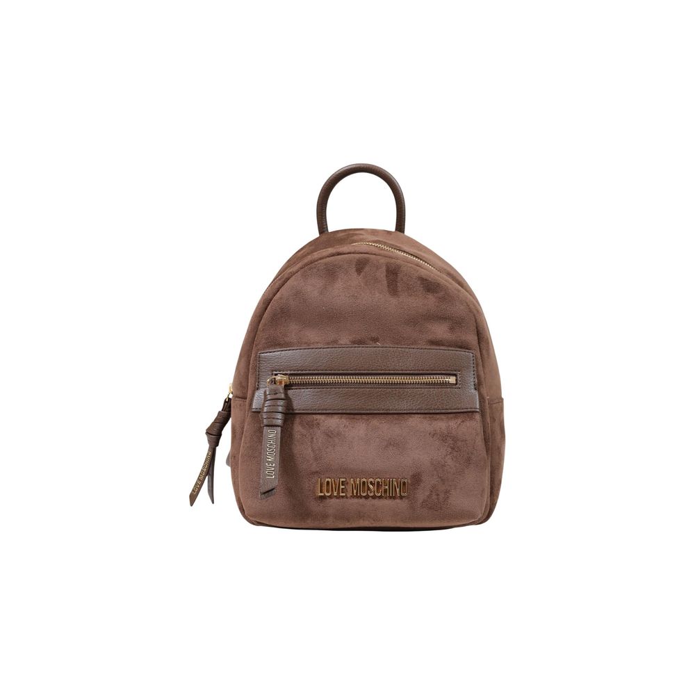 Brown Suede-Effect Polyester Backpack