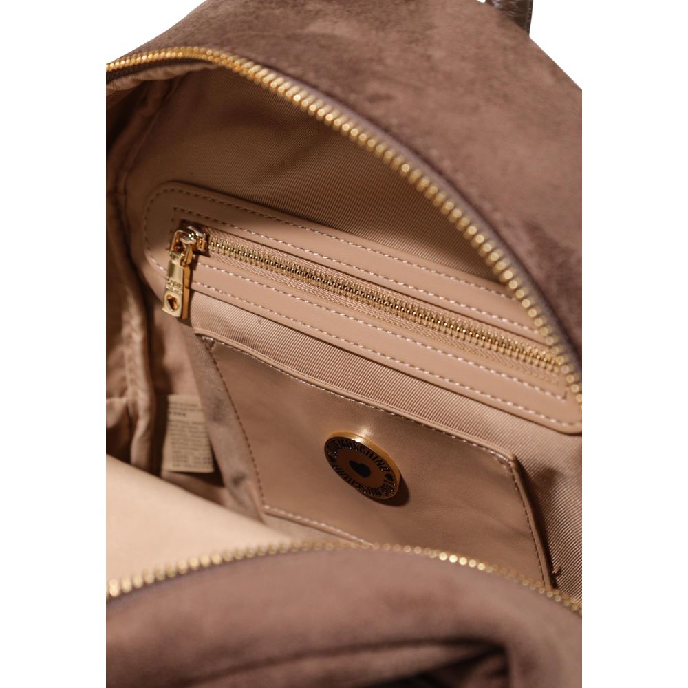 Brown Suede-Effect Polyester Backpack