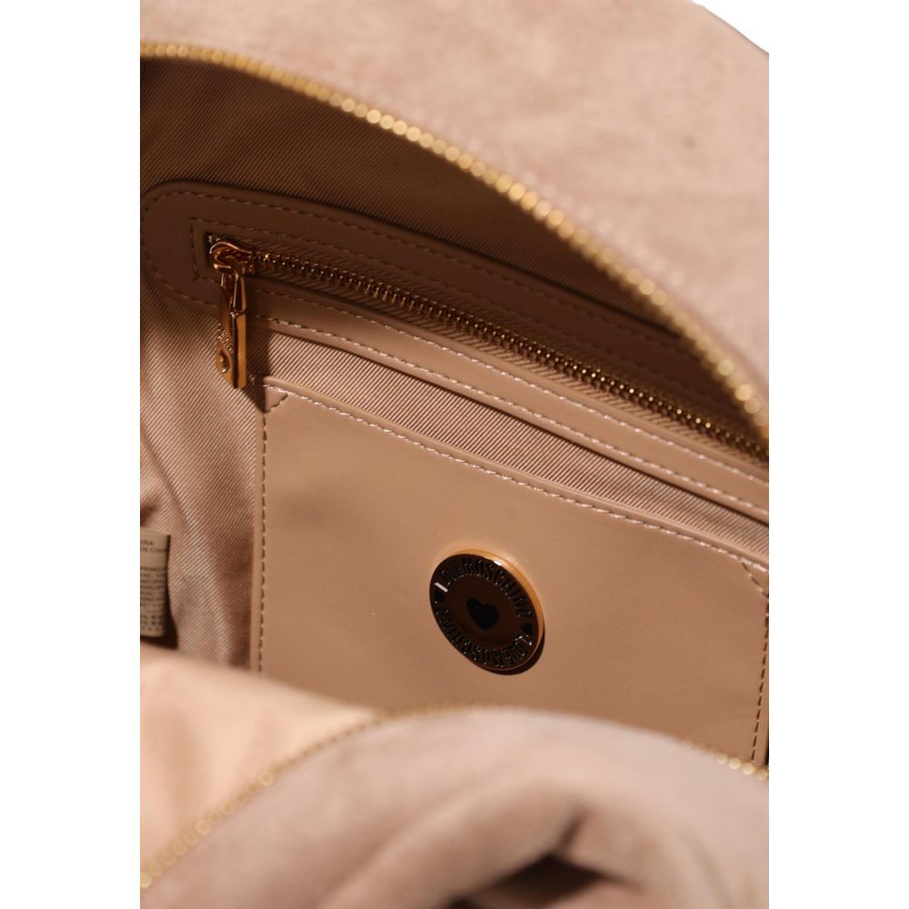 Suede‑Effect Beige Polyester Backpack