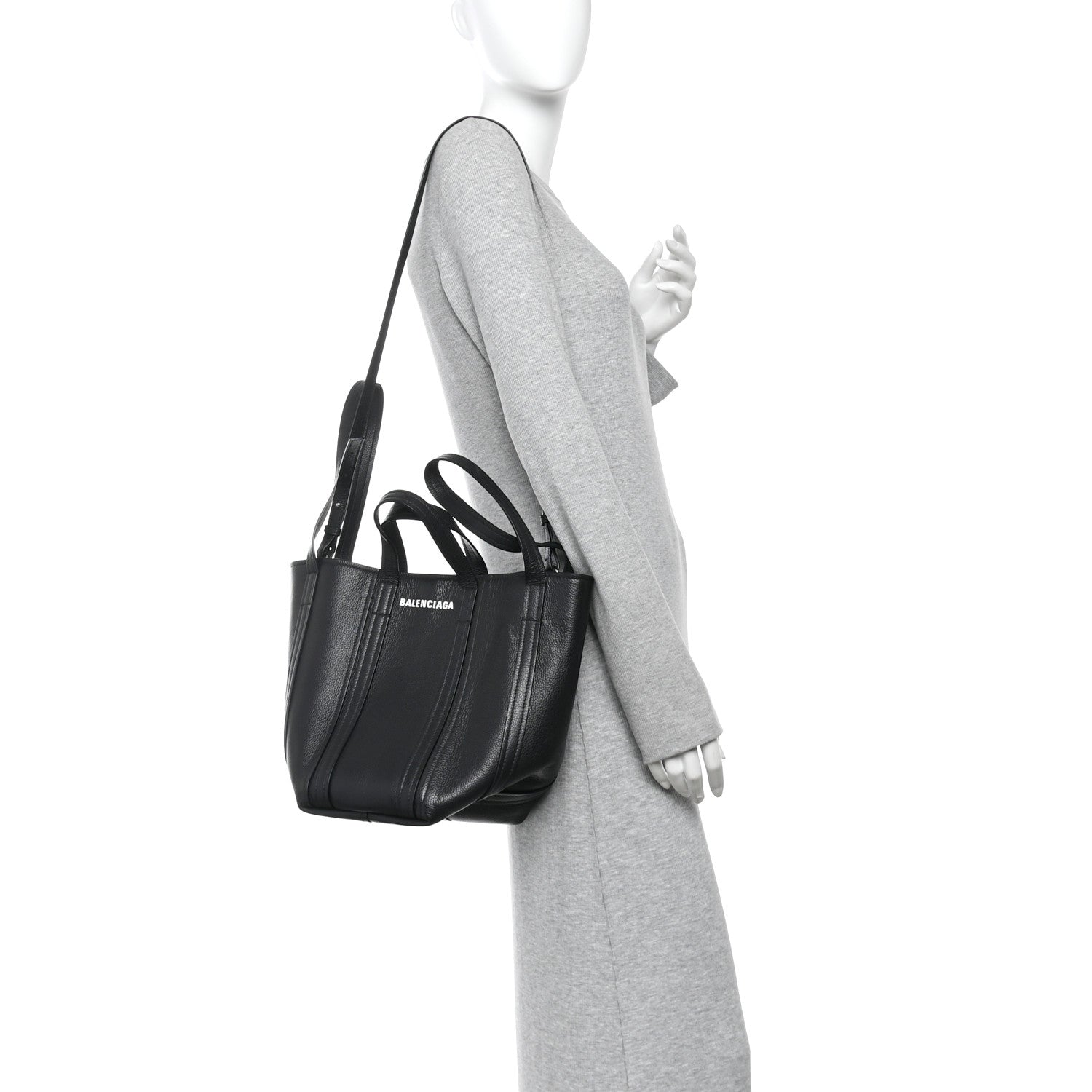 Grained Calfskin Small Everyday North South Shoulder Tote Bag Black