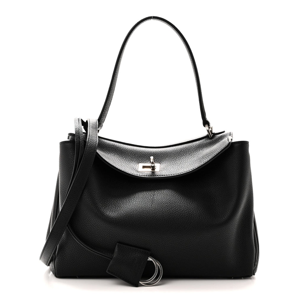 Grained Calfskin Small Rodeo Top Handle Handbag Black