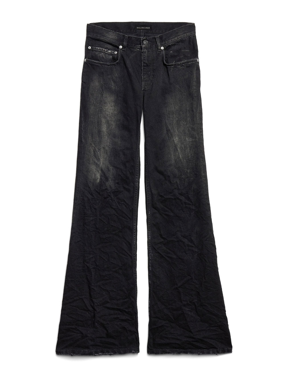 Balenciaga Women Crinkled Effect Wide Leg Jeans With Washed And Worn-Out Details