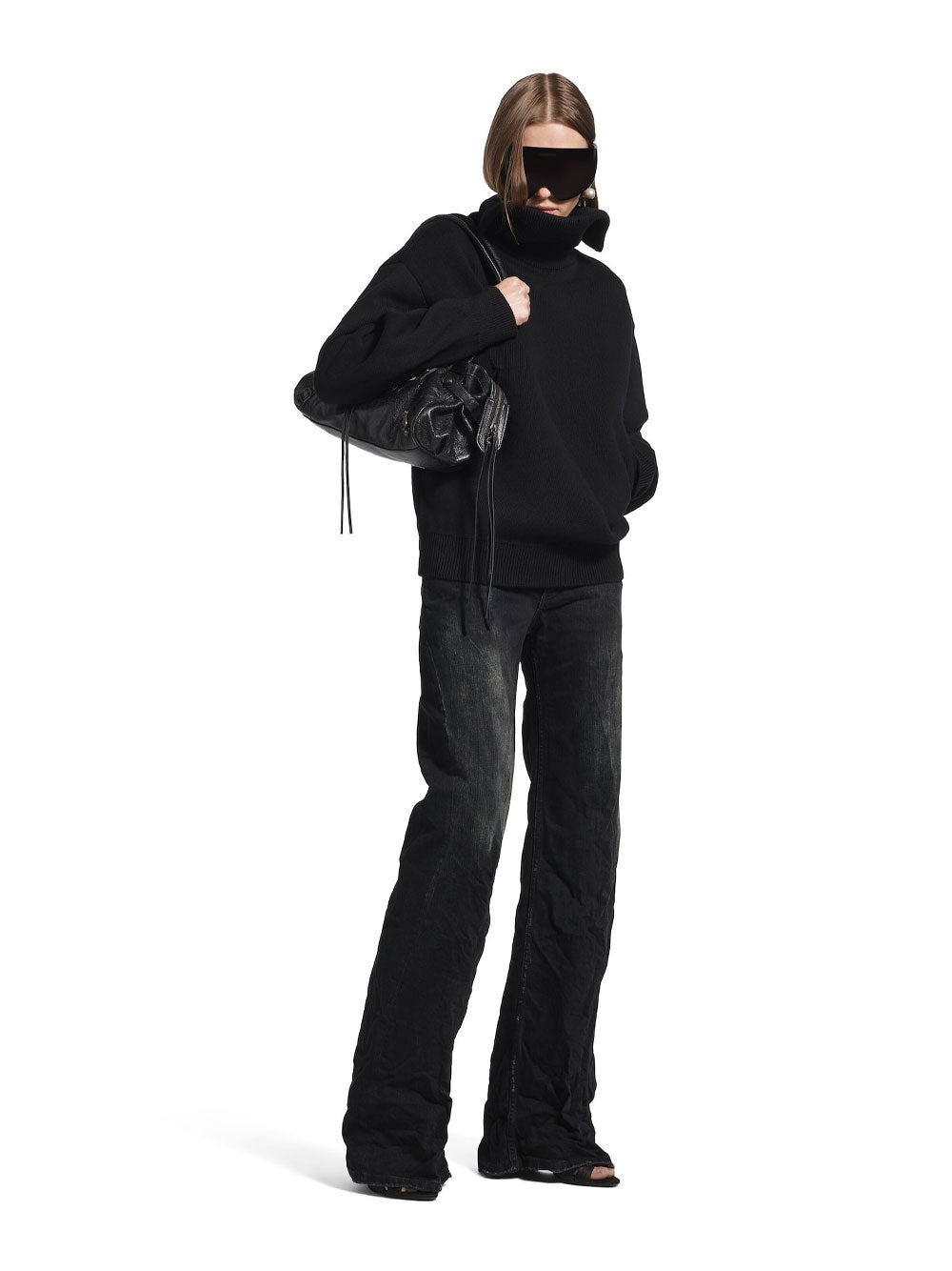 Balenciaga Women Crinkled Effect Wide Leg Jeans With Washed And Worn-Out Details