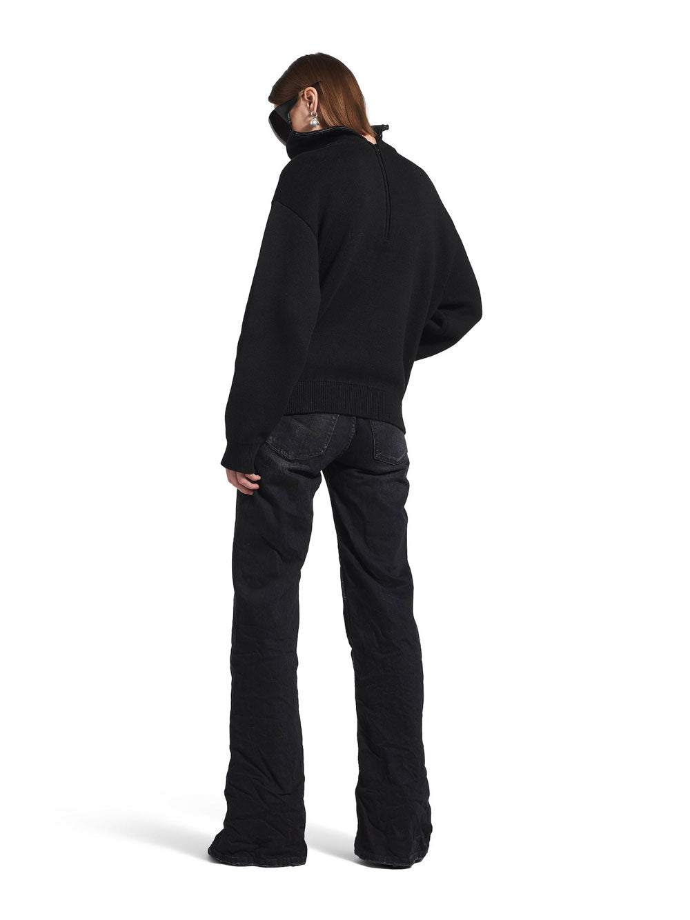 Balenciaga Women Crinkled Effect Wide Leg Jeans With Washed And Worn-Out Details