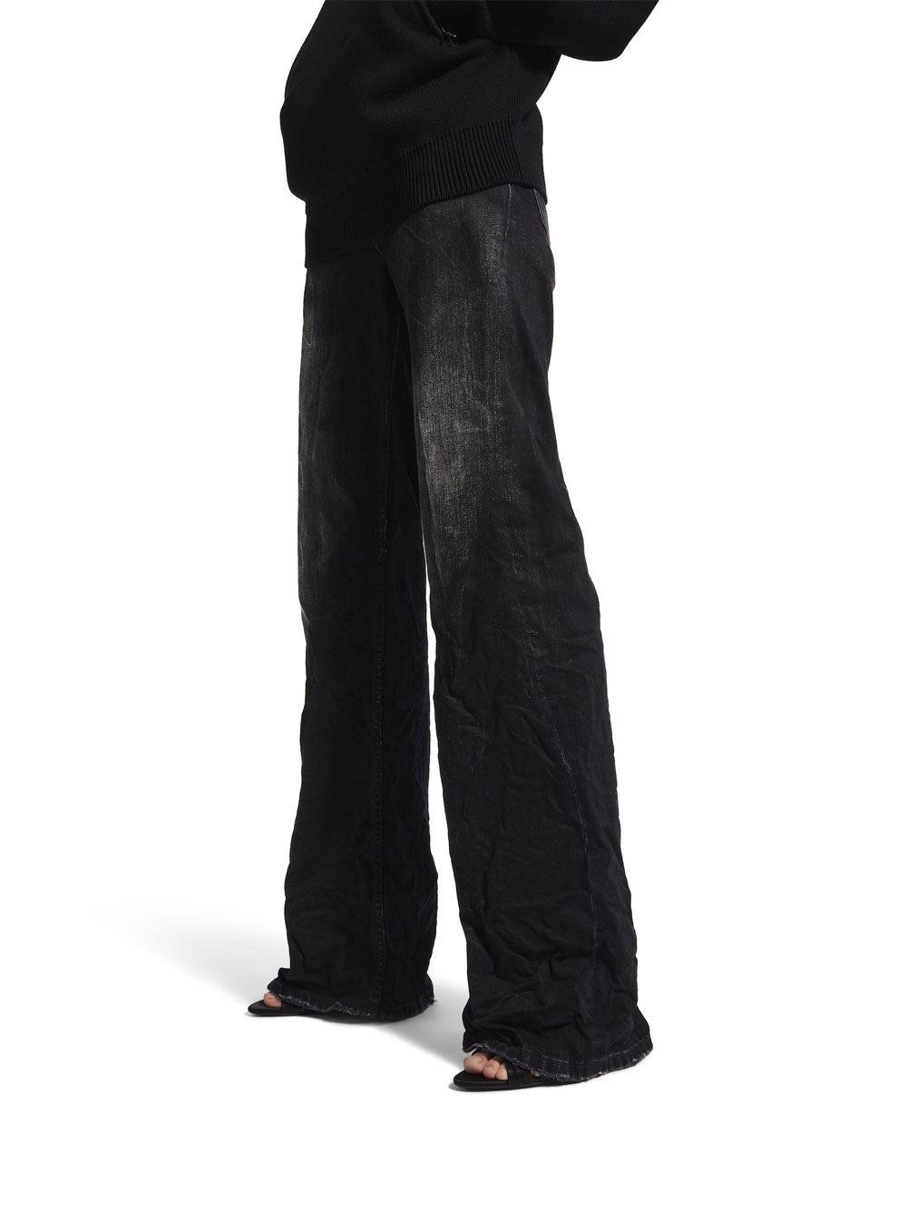Balenciaga Women Crinkled Effect Wide Leg Jeans With Washed And Worn-Out Details