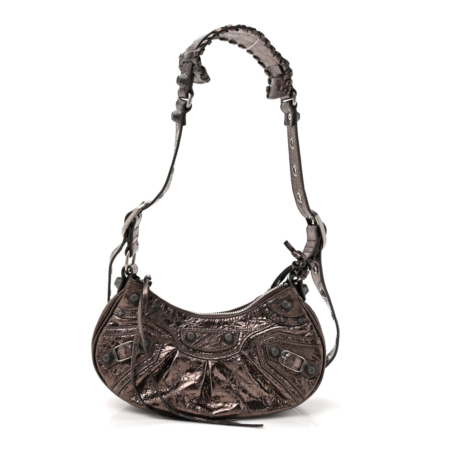 Metallic Agneau Arena Le Cagole Shoulder Bag XS Dark Bronze