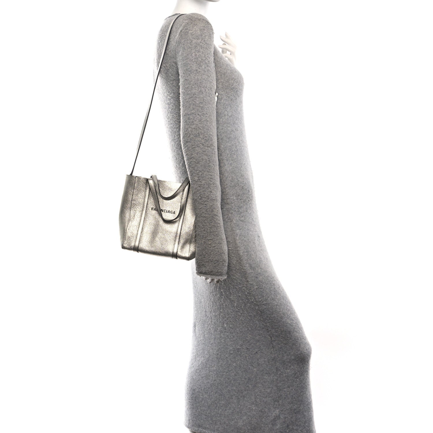 Metallic Goatskin Logo XXS Everyday Tote Argent Black