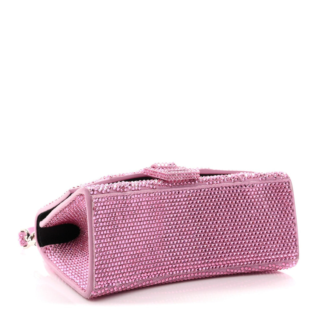 Strass Suede Hourglass Top Handle Bag XS Pink