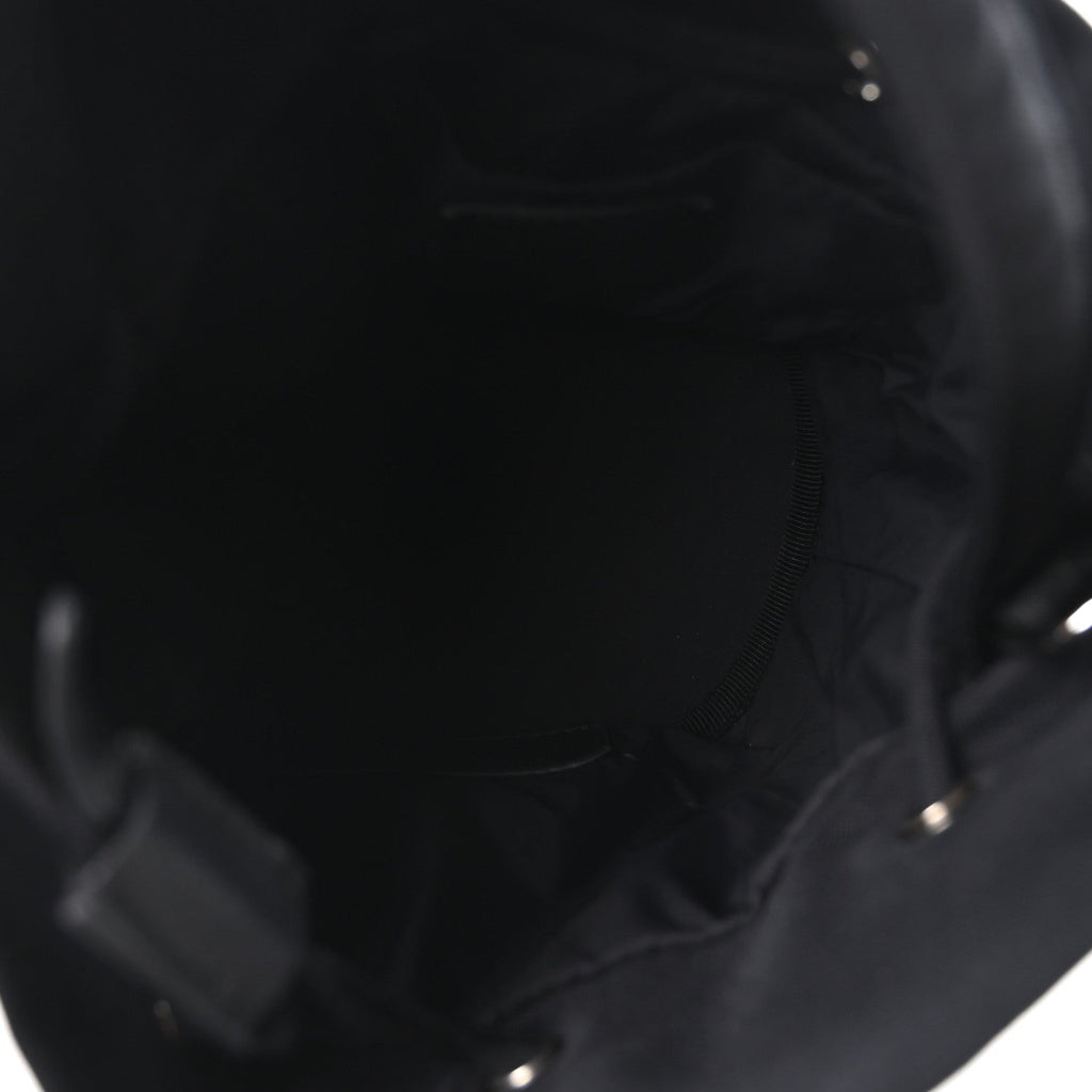 Recycled Sport Nylon Logo Embroidered Wheel Drawstring Bucket Bag Black White