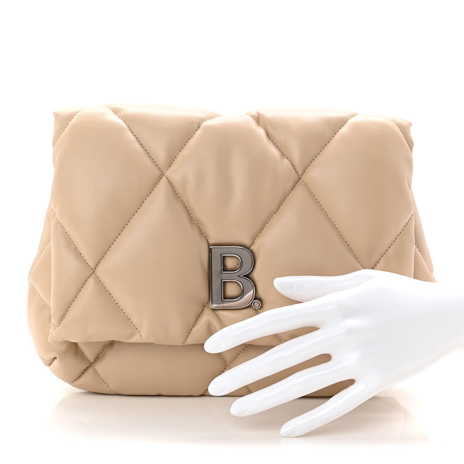 Nappa Calfskin Quilted Touch B Puffy Clutch Light Beige