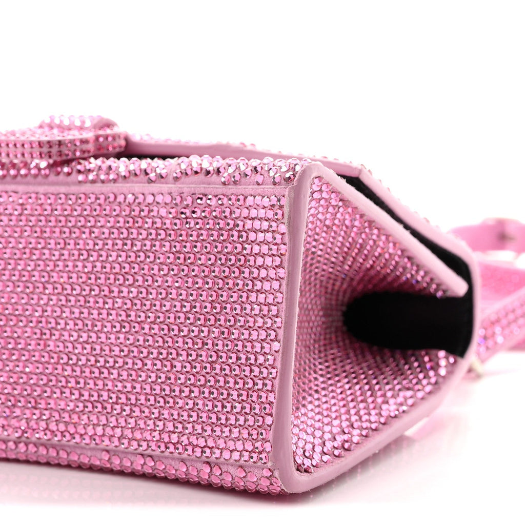 Strass Suede Hourglass Top Handle Bag XS Pink