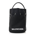 Recycled Sport Nylon Logo Embroidered Wheel Drawstring Bucket Bag Black White