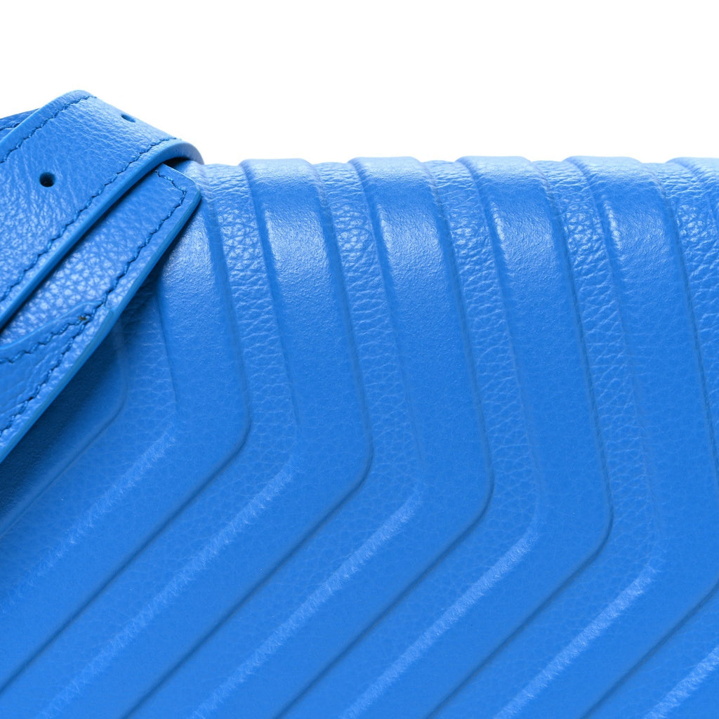 Grained Calfskin Embossed Car Flap Bag Petroleum Blue