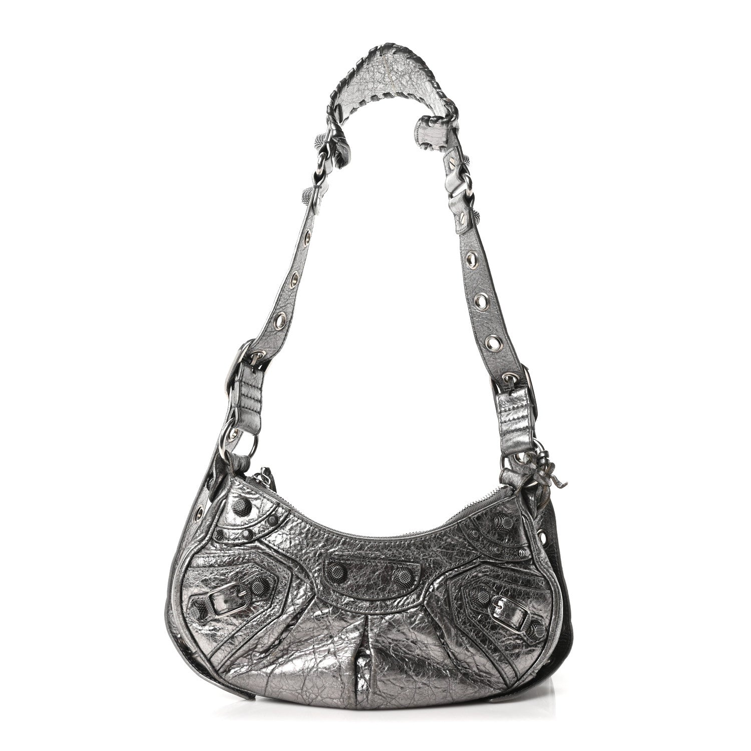 Metallic Agneau Arena Le Cagole Shoulder Bag XS Silver