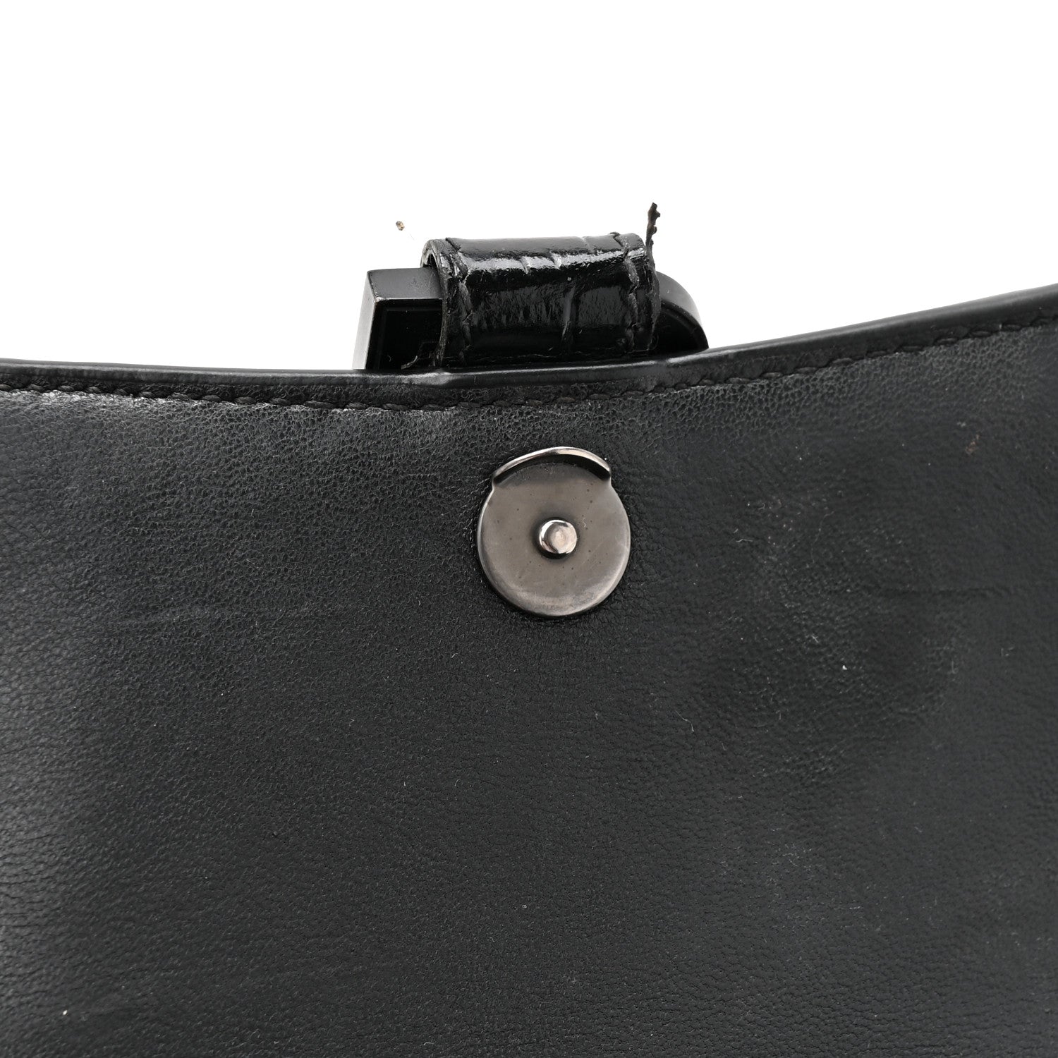 Shiny Calfskin Monochrome Crocodile Embossed Hourglass Top Handle Bag XS Black