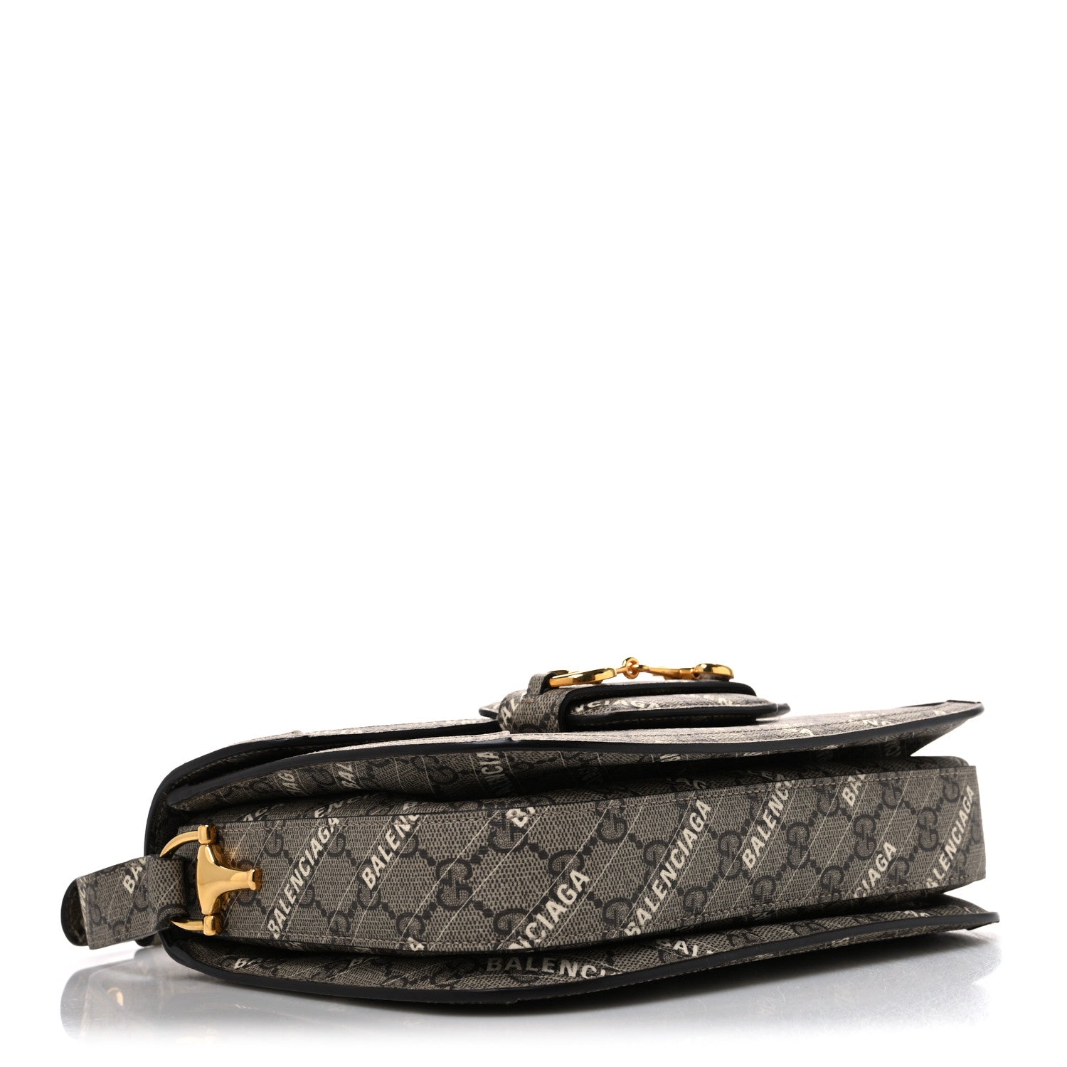 X BALENCIAGA GG Supreme Monogram Logo Print Horsebit 1955 Shoulder Bag Beige Ebony