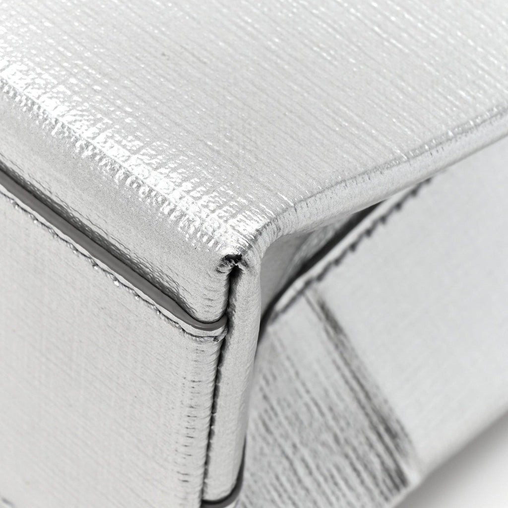 Metallic Squared Calfskin Logo North South Shopper Tote XXS Silver