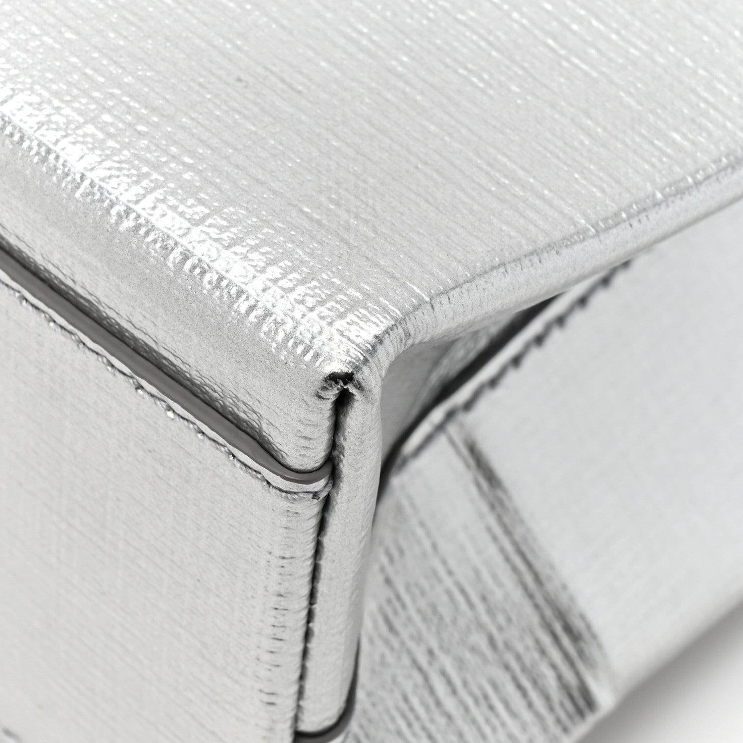 Metallic Squared Calfskin Logo North South Shopper Tote XXS Silver