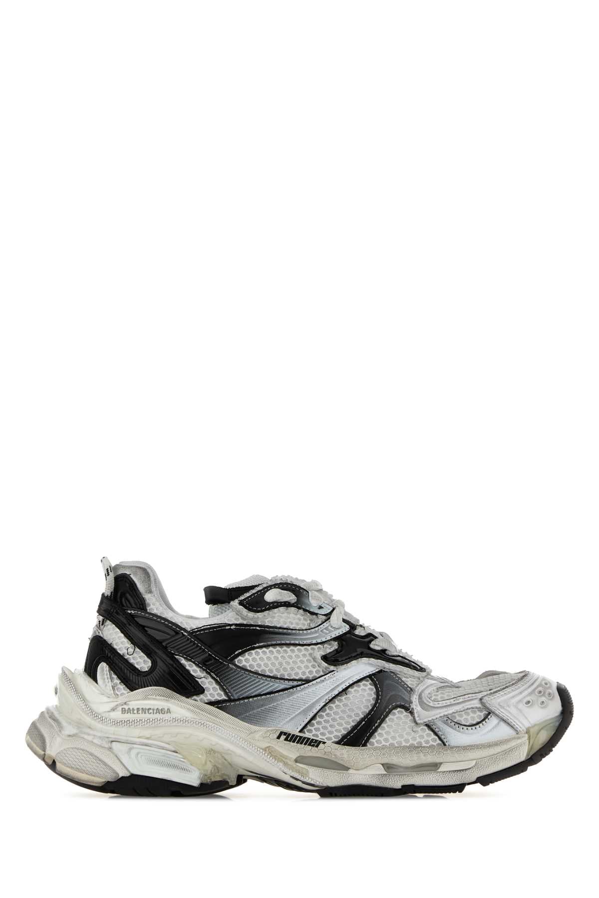 Balenciaga Men White Mesh Runner 2 Sneakers
