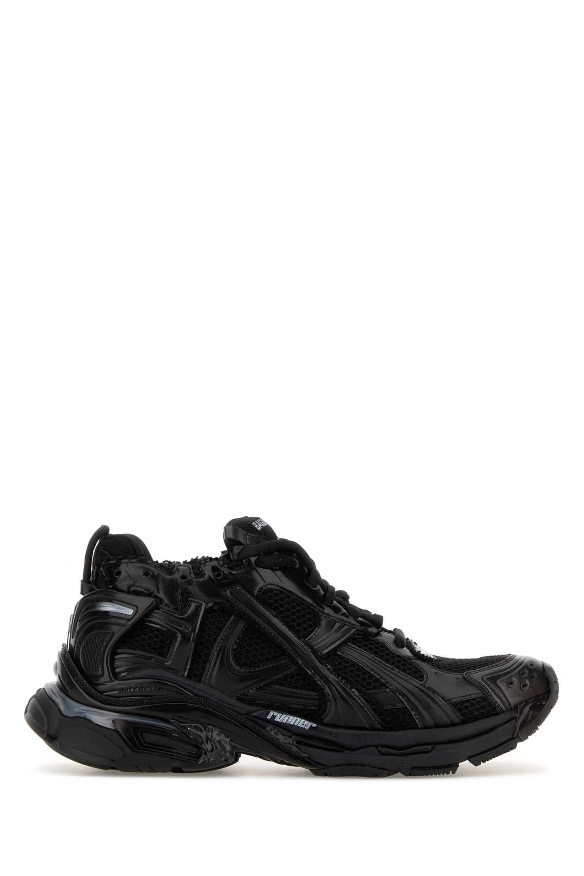 Balenciaga Men Black Mesh And Rubber Runner Led Sneakers
