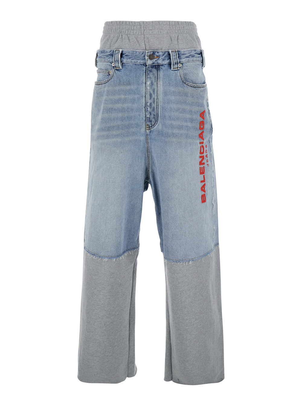 Balenciaga Men Light Blue Jeans With Fleece Inserts And Logo Lettering On The Front In Cotton And Denim Man