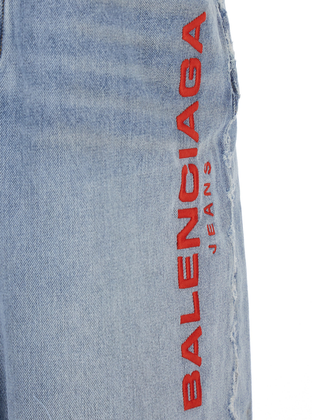 Balenciaga Men Light Blue Jeans With Fleece Inserts And Logo Lettering On The Front In Cotton And Denim Man
