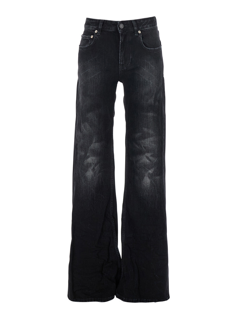Balenciaga Women Black Jeans With Faded Effect And Wide Legi N Denim Woman