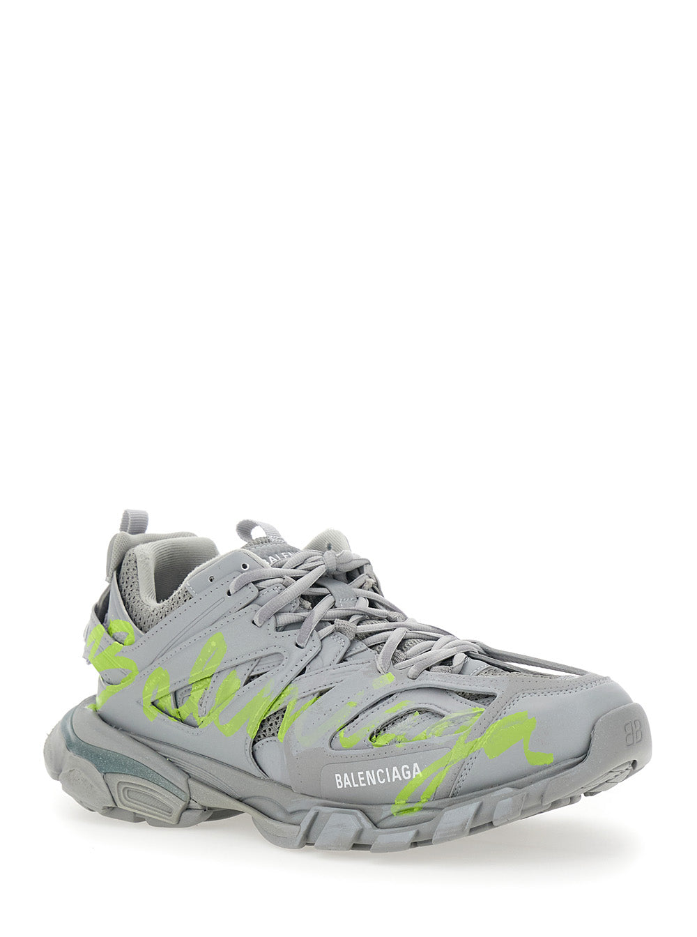 Balenciaga Men 'Track' Grey Low Top Sneakers With Logo Lettering On The Tongue In Tech Fabric Man