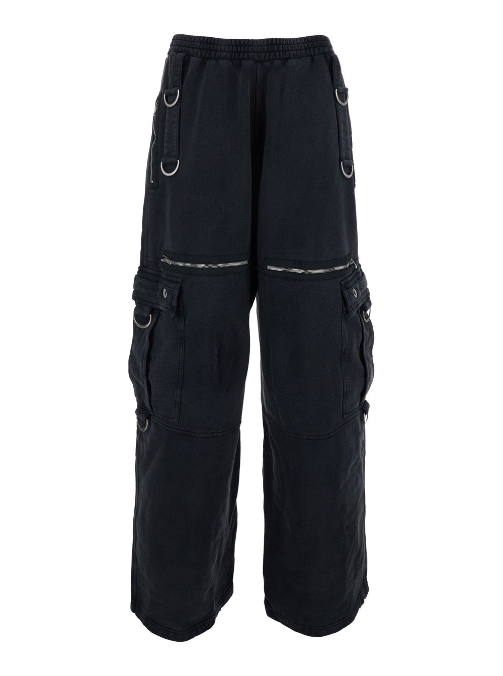 Balenciaga Men Black Cargo Pants With Applied Rings On Front And Back In Cotton For Men