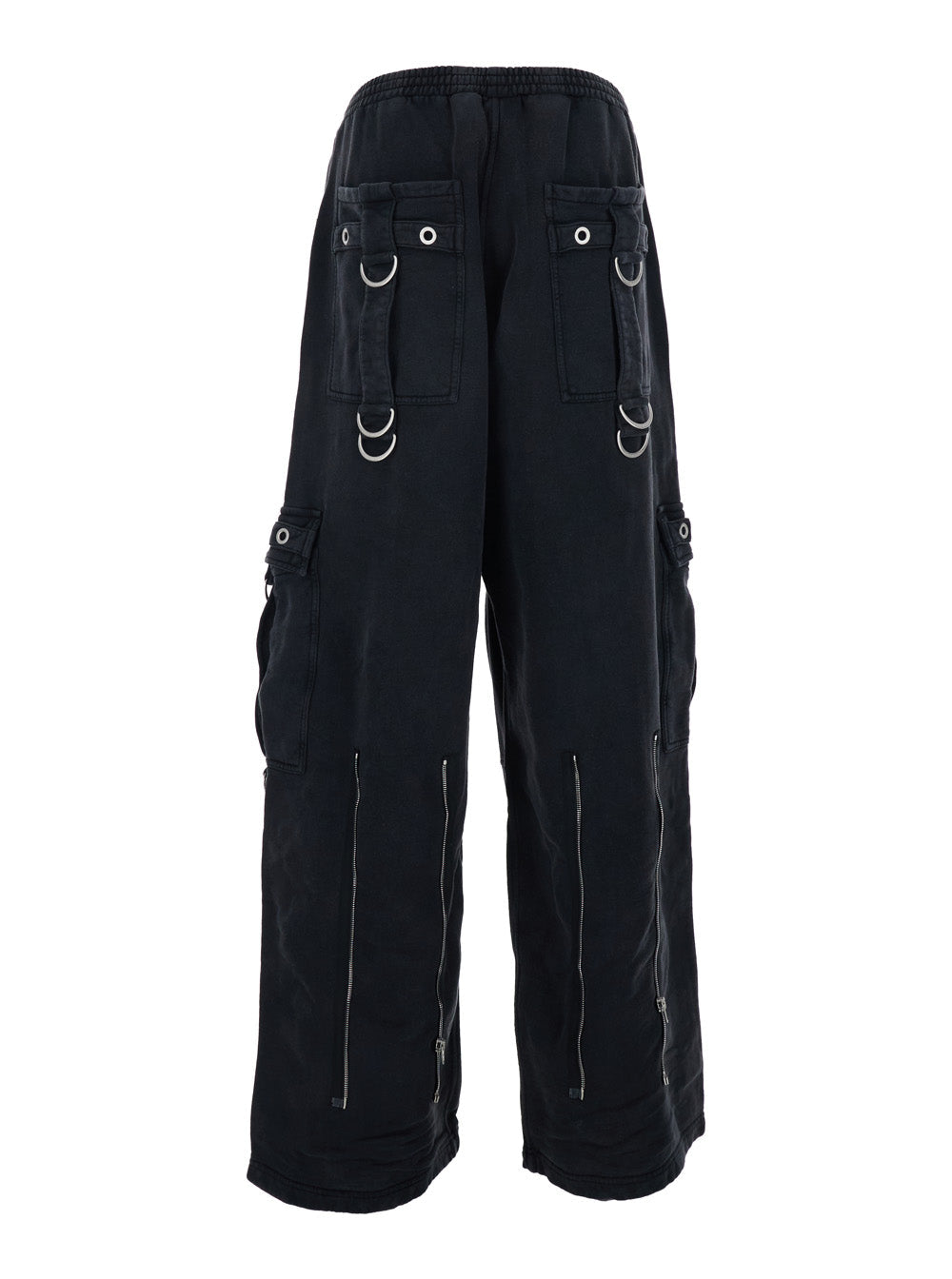 Balenciaga Men Black Cargo Pants With Applied Rings On Front And Back In Cotton For Men