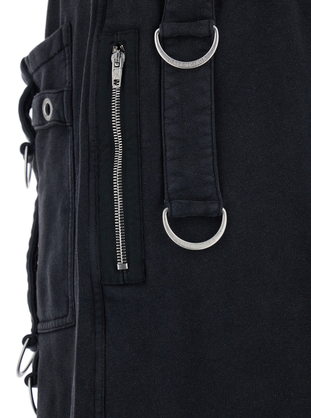 Balenciaga Men Black Cargo Pants With Applied Rings On Front And Back In Cotton For Men