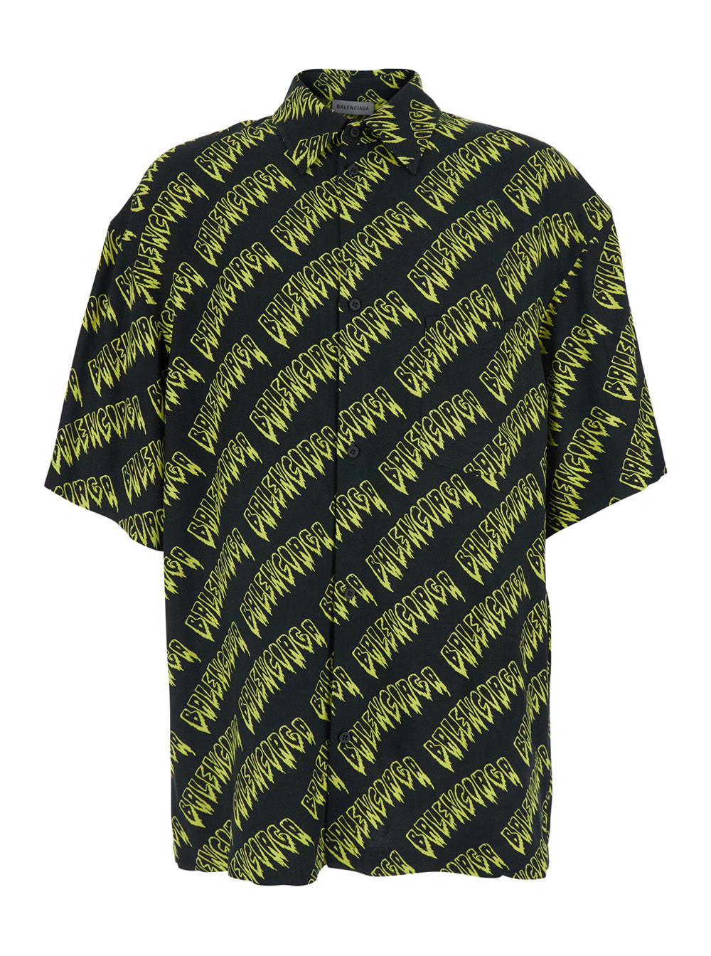 Balenciaga Men 'Creeper' Multicolor Shirt With Classic Collar And All-Over Logo Motif In Viscose For Men
