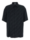 Balenciaga Men Black Shirt 'Creeper' With Classic Collar And All-Over Logo Motif In Viscose For Men
