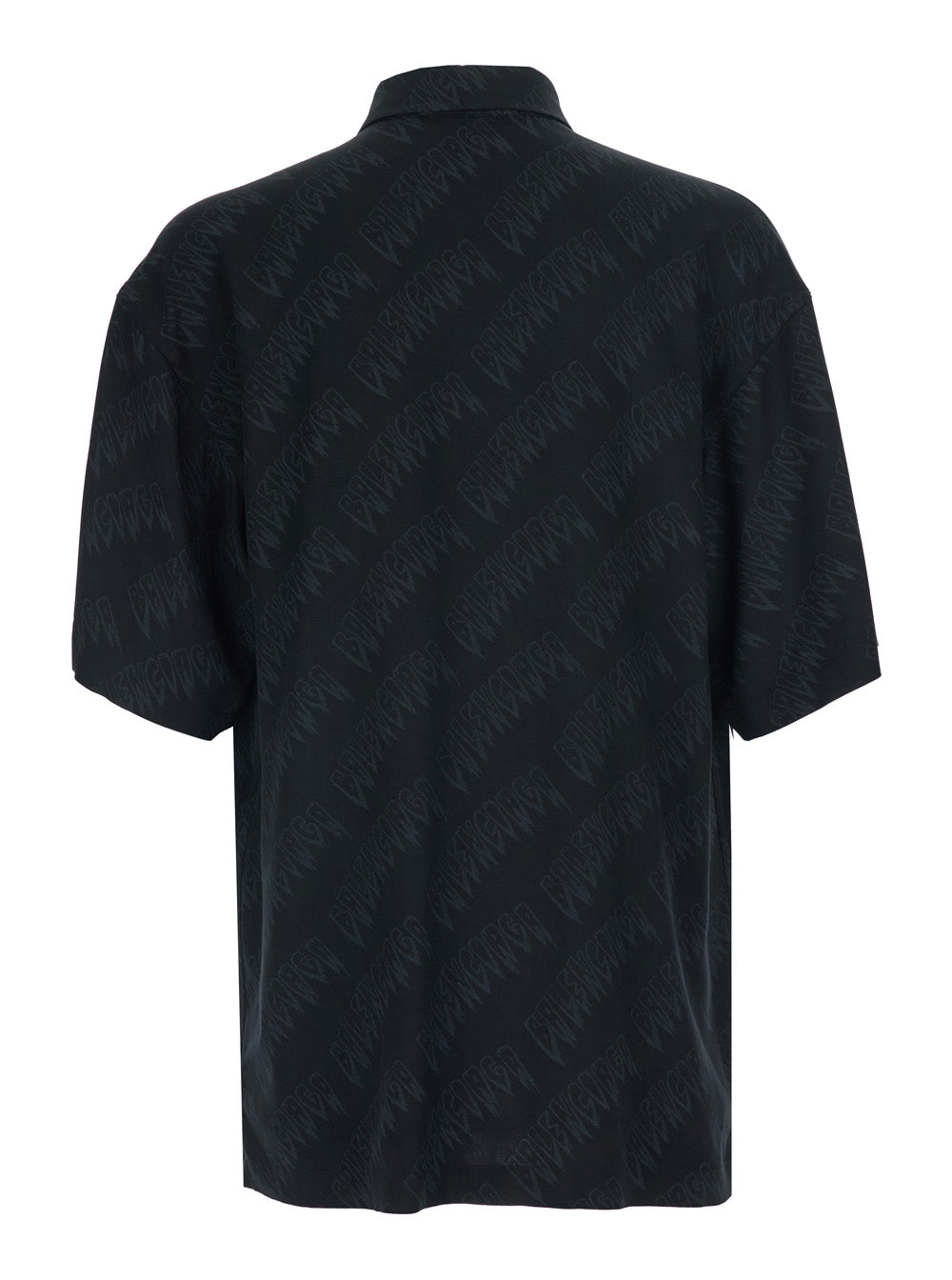 Balenciaga Men Black Shirt 'Creeper' With Classic Collar And All-Over Logo Motif In Viscose For Men
