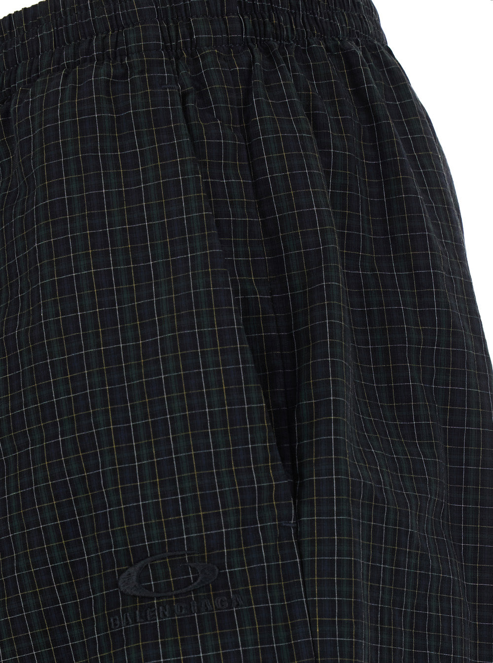 Balenciaga Men 'Taylor' Green Pants With Elastic Drawstring Waist And All-Over Check Motif In Cotton For Men