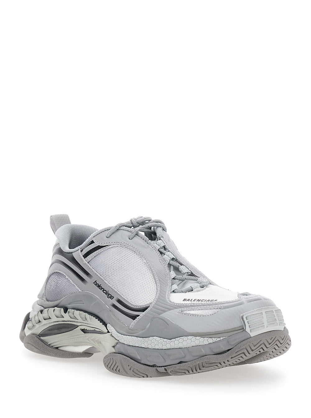 Balenciaga Men 'Triple S.2 ' Grey Sneakers With Logo On The Front And Back And Worn Effect In Leather For Men