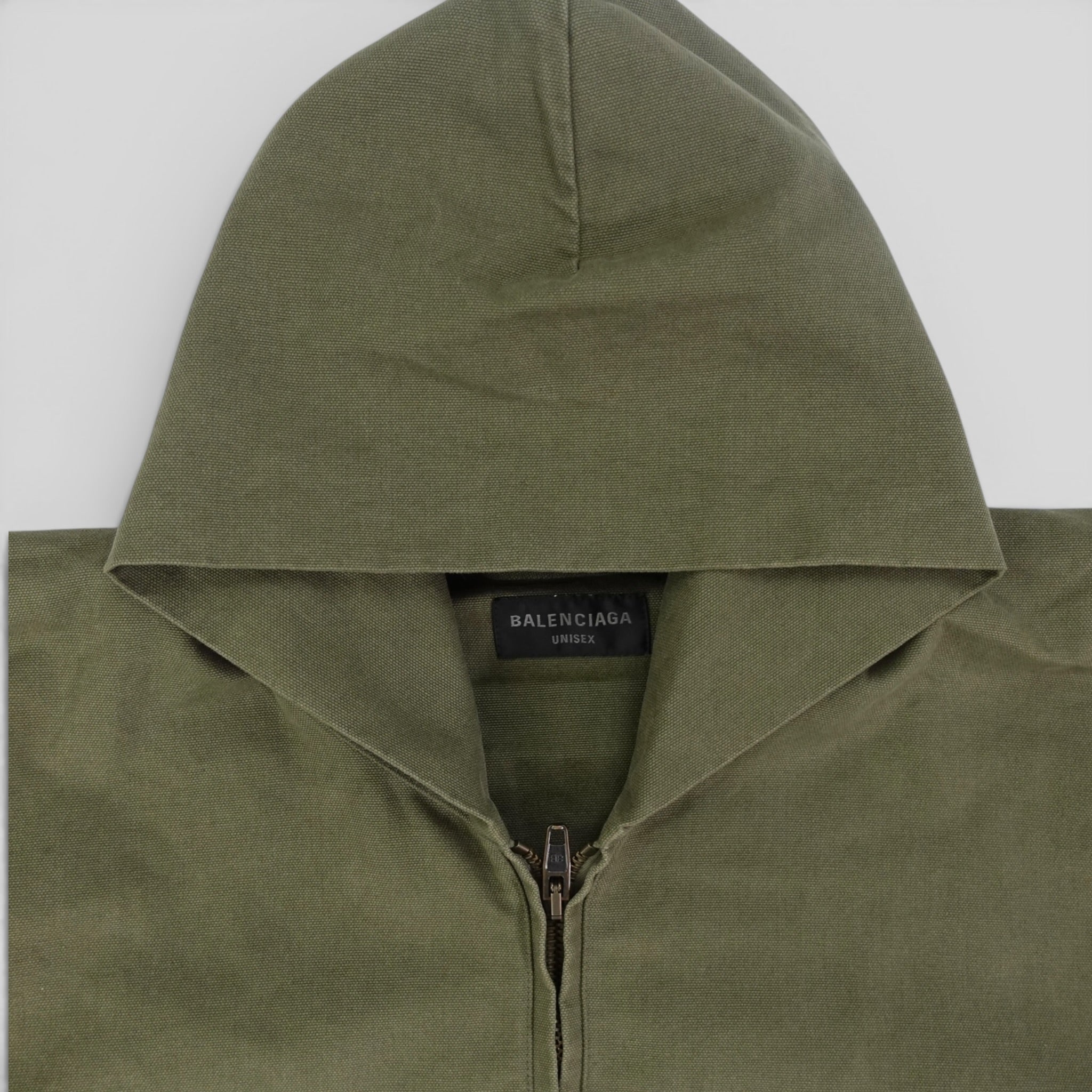 Balenciaga Hooded Zip Up in Khaki