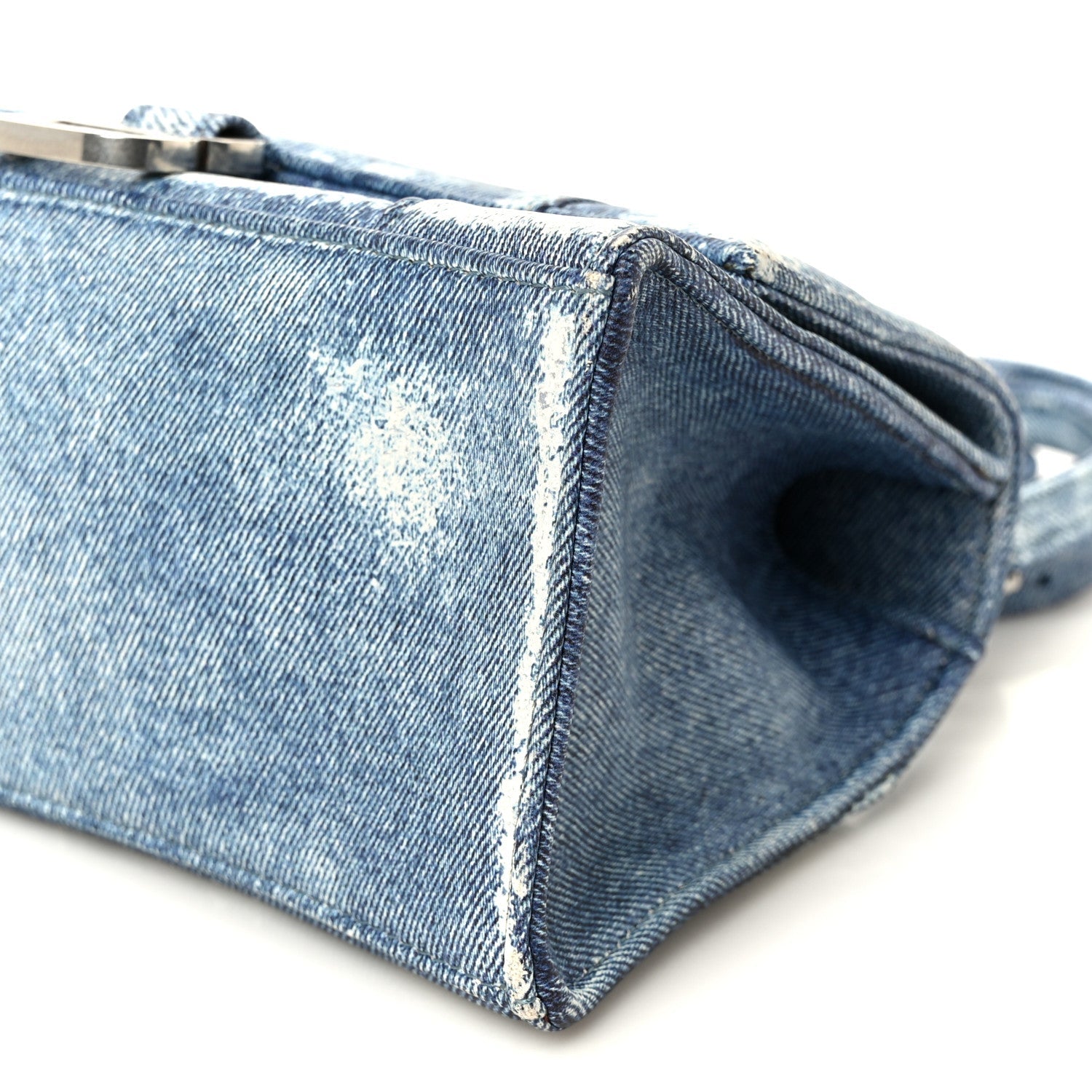 Nappa Denim Printed Small Hourglass Top Handle Bag Denim Blue