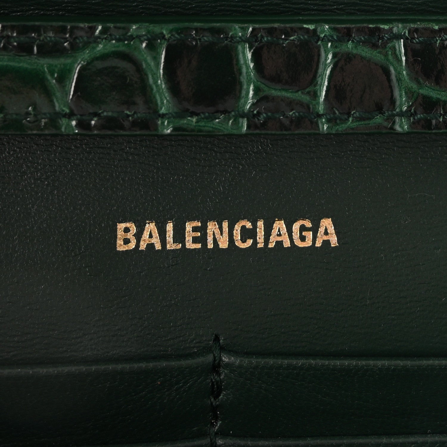 Shiny Calfskin Crocodile Embossed Hourglass Chain Bag Forest Green