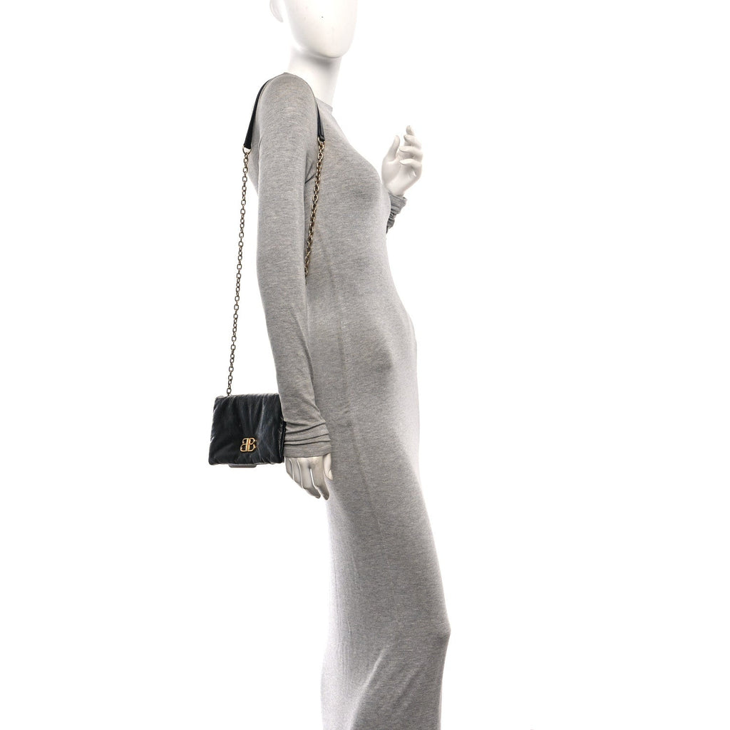 Arena Calfskin Puffy Monaco Chain Shoulder Bag  Black