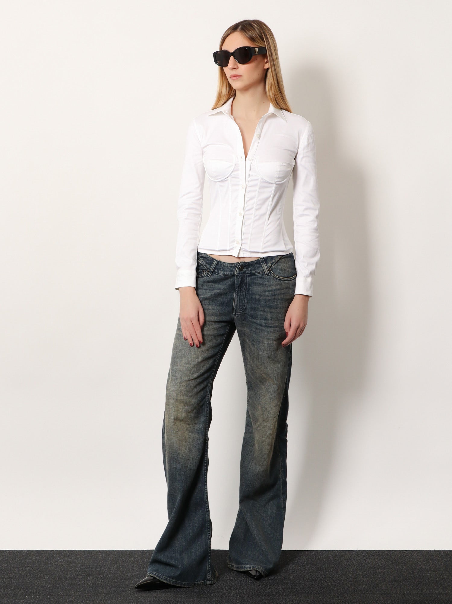 Balenciaga Women Curved Waist Pants Jeans